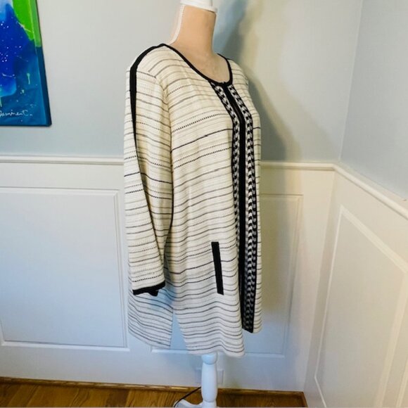 Misook Sweater Textured Knit Tunic Length Cardigan Jacket Striped Plus Size 1X - Picture 3 of 7